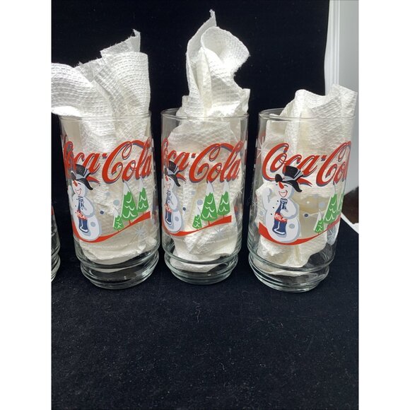 Set of 6 Coca-Cola Smiling Snowman Holiday Glasses Indiana Glass 1999 Vtg Xmas - Picture 9 of 11